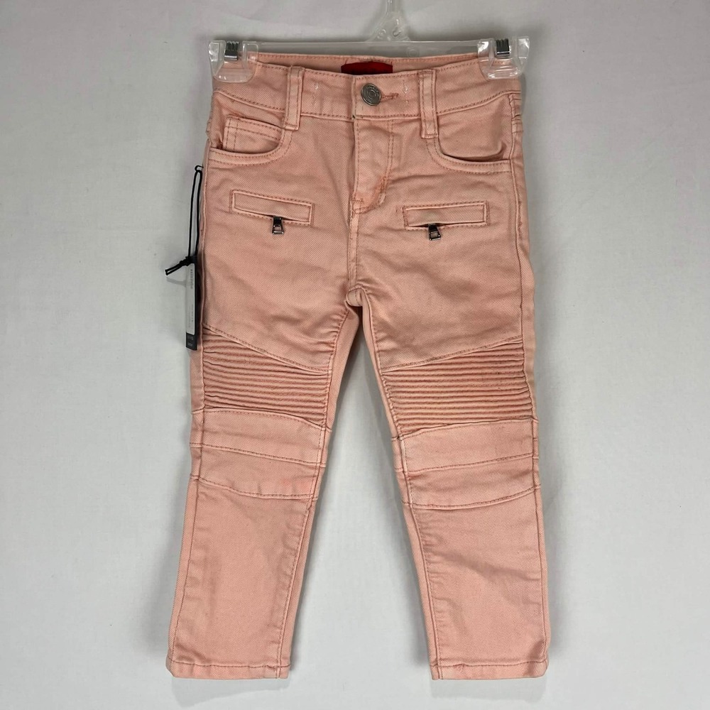 NEW Haus of JR Toddler Boys Salmon Pink Biker Jeans Moto Pants Adjustable Sz 2T